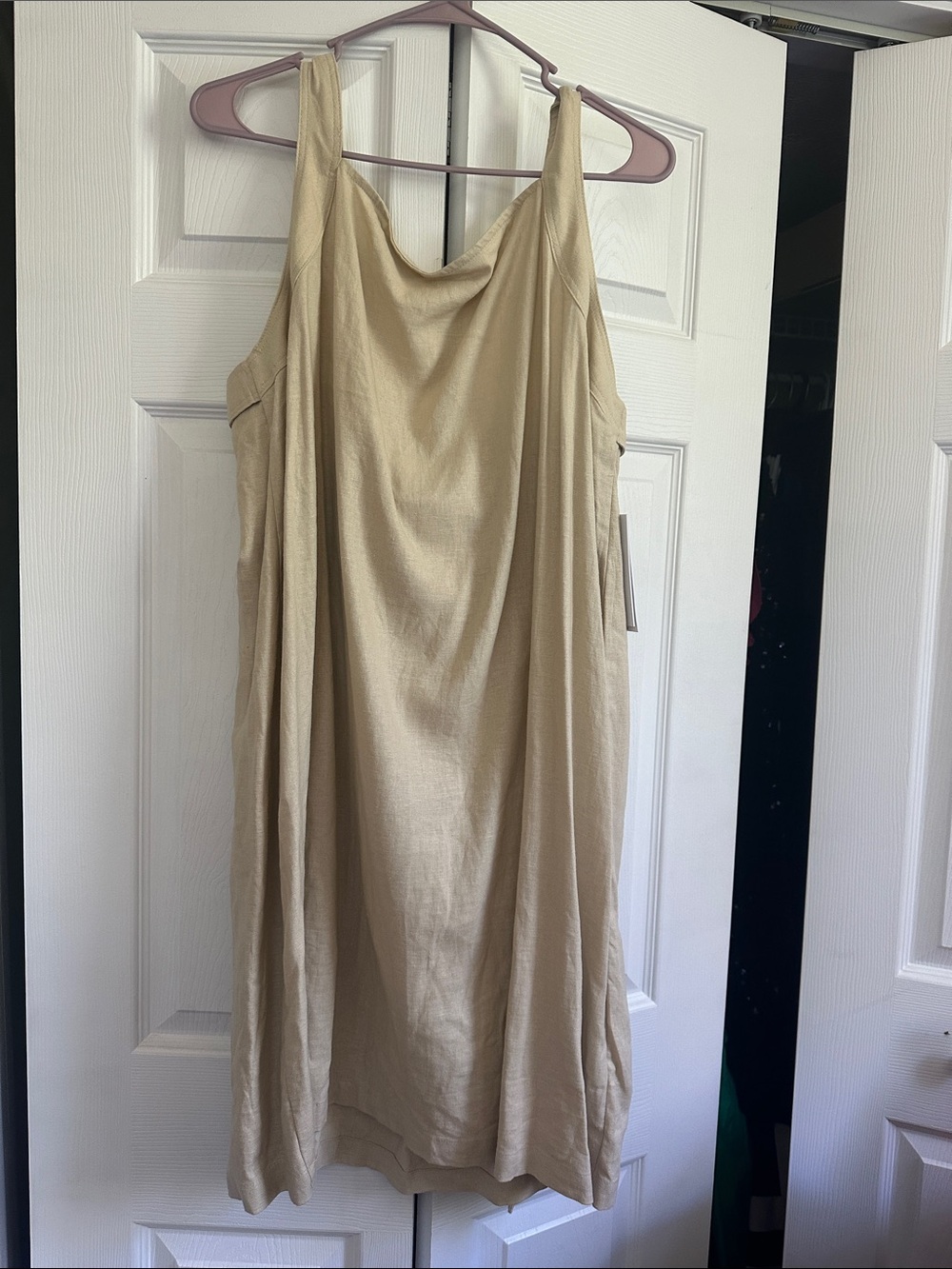DKNY Neutral Beige Cowl-Neck Midi Dress
